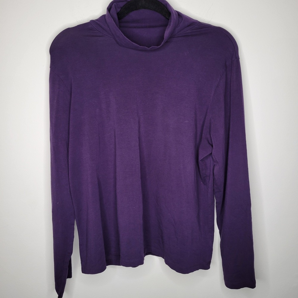 Coldwater Creek XL Dark Purple Turtleneck Top Long‎ Sleeve Supima Cotton Spandex - Picture 2 of 9